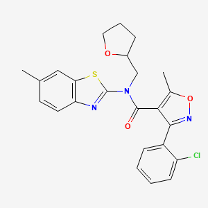 molecular formula C24H22ClN3O3S B2524107 3-(2-chlorophenyl)-5-methyl-N-(6-methylbenzo[d]thiazol-2-yl)-N-((tetrahydrofuran-2-yl)methyl)isoxazole-4-carboxamide CAS No. 1172492-24-8