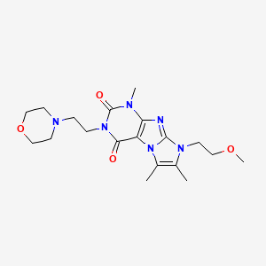 molecular formula C19H28N6O4 B2524115 8-(2-methoxyethyl)-1,6,7-trimethyl-3-(2-morpholinoethyl)-1H-imidazo[2,1-f]purine-2,4(3H,8H)-dione CAS No. 896312-24-6