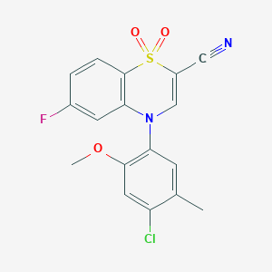 molecular formula C17H12ClFN2O3S B2524116 4-(4-氯-2-甲氧基-5-甲基苯基)-6-氟-4H-1,4-苯并噻嗪-2-腈 1,1-二氧化物 CAS No. 1226453-65-1