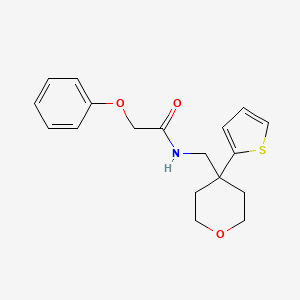 molecular formula C18H21NO3S B2524127 2-phenoxy-N-((4-(thiophen-2-yl)tetrahydro-2H-pyran-4-yl)methyl)acetamide CAS No. 1202998-21-7
