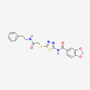molecular formula C20H18N4O4S2 B2524137 N-(5-((2-oxo-2-(phenethylamino)ethyl)thio)-1,3,4-thiadiazol-2-yl)benzo[d][1,3]dioxole-5-carboxamide CAS No. 868973-95-9