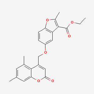 molecular formula C24H22O6 B2524146 ethyl 5-[(5,7-dimethyl-2-oxo-2H-chromen-4-yl)methoxy]-2-methyl-1-benzofuran-3-carboxylate CAS No. 618390-83-3