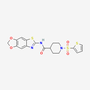 molecular formula C18H17N3O5S3 B2524157 N-([1,3]dioxolo[4',5':4,5]benzo[1,2-d]thiazol-6-yl)-1-(thiophen-2-ylsulfonyl)piperidine-4-carboxamide CAS No. 899732-16-2