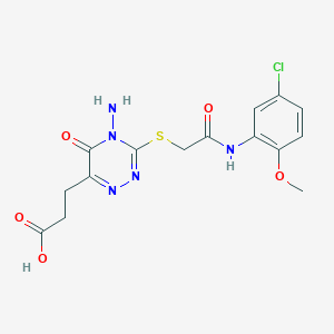molecular formula C15H16ClN5O5S B2524165 3-(4-Amino-3-((2-((5-chloro-2-methoxyphenyl)amino)-2-oxoethyl)thio)-5-oxo-4,5-dihydro-1,2,4-triazin-6-yl)propanoic acid CAS No. 886954-16-1