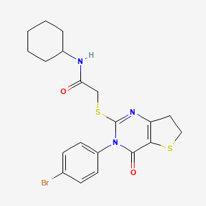 molecular formula C20H22BrN3O2S2 B2524175 2-[[3-(4-bromophenyl)-4-oxo-6,7-dihydrothieno[3,2-d]pyrimidin-2-yl]sulfanyl]-N-cyclohexylacetamide CAS No. 687566-19-4