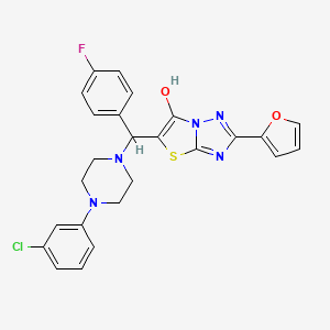 molecular formula C25H21ClFN5O2S B2524178 5-((4-(3-氯苯基)哌嗪-1-基)(4-氟苯基)甲基)-2-(呋喃-2-基)噻唑并[3,2-b][1,2,4]三唑-6-醇 CAS No. 887222-20-0
