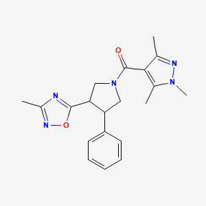 molecular formula C20H23N5O2 B2524180 (3-(3-methyl-1,2,4-oxadiazol-5-yl)-4-phenylpyrrolidin-1-yl)(1,3,5-trimethyl-1H-pyrazol-4-yl)methanone CAS No. 1904302-63-1