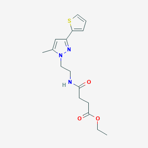 molecular formula C16H21N3O3S B2524190 ethyl 4-((2-(5-methyl-3-(thiophen-2-yl)-1H-pyrazol-1-yl)ethyl)amino)-4-oxobutanoate CAS No. 2034506-02-8