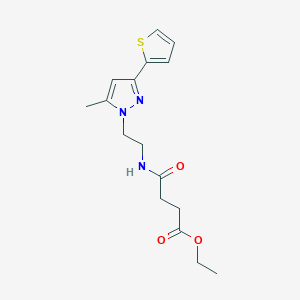 ethyl 4-((2-(5-methyl-3-(thiophen-2-yl)-1H-pyrazol-1-yl)ethyl)amino)-4-oxobutanoate