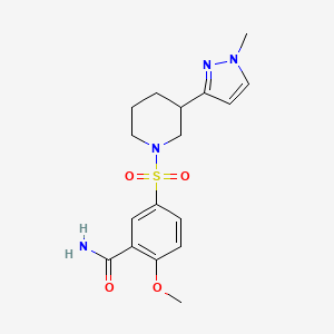 molecular formula C17H22N4O4S B2524203 2-甲氧基-5-((3-(1-甲基-1H-吡唑-3-基)哌啶-1-基)磺酰基)苯甲酰胺 CAS No. 2034288-81-6