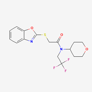 molecular formula C16H17F3N2O3S B2524204 2-(苯并[d]恶唑-2-硫基)-N-(四氢-2H-吡喃-4-基)-N-(2,2,2-三氟乙基)乙酰胺 CAS No. 1788770-09-1