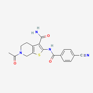 molecular formula C18H16N4O3S B2524210 6-Acetyl-2-(4-cyanobenzamido)-4,5,6,7-tetrahydrothieno[2,3-c]pyridine-3-carboxamide CAS No. 864927-61-7