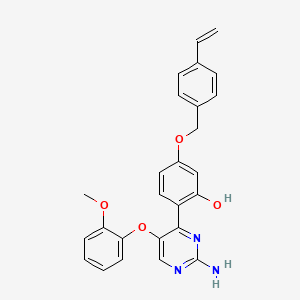 molecular formula C26H23N3O4 B2524218 2-(2-Amino-5-(2-methoxyphenoxy)pyrimidin-4-yl)-5-((4-vinylbenzyl)oxy)phenol CAS No. 877808-03-2