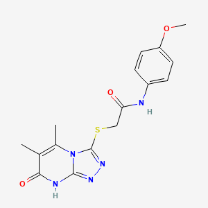molecular formula C16H17N5O3S B2524236 2-((5,6-dimethyl-7-oxo-7,8-dihydro-[1,2,4]triazolo[4,3-a]pyrimidin-3-yl)thio)-N-(4-methoxyphenyl)acetamide CAS No. 891129-98-9