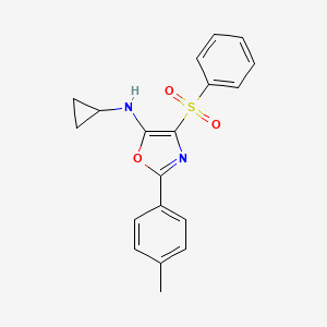 molecular formula C19H18N2O3S B2524239 4-(苯磺酰基)-N-环丙基-2-(4-甲苯基)-1,3-恶唑-5-胺 CAS No. 823828-71-3