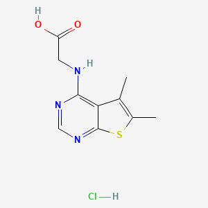 molecular formula C10H12ClN3O2S B2524241 (5,6-Dimethyl-thieno[2,3-d]pyrimidin-4-ylamino)-acetic acid hydrochloride CAS No. 1052405-52-3