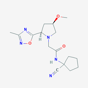 molecular formula C16H23N5O3 B2524246 N-(1-Cyanocyclopentyl)-2-[(2R,4R)-4-methoxy-2-(3-methyl-1,2,4-oxadiazol-5-yl)pyrrolidin-1-yl]acetamide CAS No. 2223233-71-2