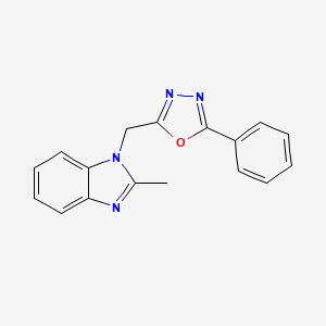 molecular formula C17H14N4O B2524248 5-phényl-1,3,4-oxadiazole-2-((2-méthyl-1H-benzo[d]imidazol-1-yl)méthyl) CAS No. 879585-26-9