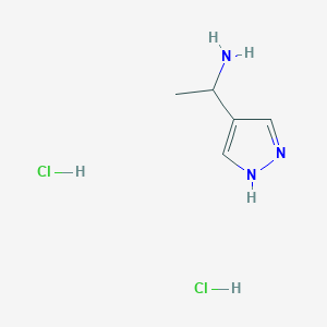 molecular formula C5H11Cl2N3 B2524252 1-(1H-Pyrazol-4-yl)ethanamine;dihydrochloride CAS No. 2470438-64-1