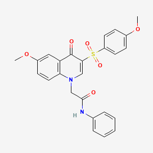 molecular formula C25H22N2O6S B2524254 2-[6-methoxy-3-(4-methoxyphenyl)sulfonyl-4-oxoquinolin-1-yl]-N-phenylacetamide CAS No. 866813-43-6