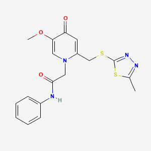molecular formula C18H18N4O3S2 B2524255 2-(5-methoxy-2-(((5-methyl-1,3,4-thiadiazol-2-yl)thio)methyl)-4-oxopyridin-1(4H)-yl)-N-phenylacetamide CAS No. 946227-85-6