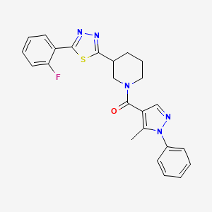 molecular formula C24H22FN5OS B2524256 （3-(5-(2-氟苯基)-1,3,4-噻二唑-2-基)哌啶-1-基)(5-甲基-1-苯基-1H-吡唑-4-基)甲酮 CAS No. 1219914-93-8