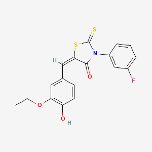 molecular formula C18H14FNO3S2 B2524269 (5E)-5-[(3-ethoxy-4-hydroxyphenyl)methylidene]-3-(3-fluorophenyl)-2-sulfanylidene-1,3-thiazolidin-4-one CAS No. 638137-90-3