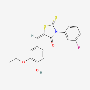 molecular formula C18H14FNO3S2 B2524269 (5E)-5-[(3-ethoxy-4-hydroxyphenyl)methylidene]-3-(3-fluorophenyl)-2-sulfanylidene-1,3-thiazolidin-4-one 