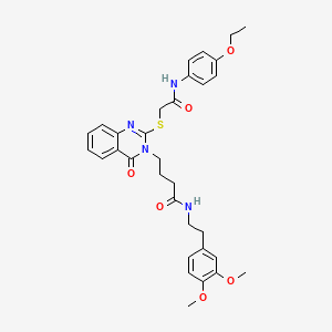 molecular formula C32H36N4O6S B2524273 N-(3,4-dimethoxyphenethyl)-4-(2-((2-((4-ethoxyphenyl)amino)-2-oxoethyl)thio)-4-oxoquinazolin-3(4H)-yl)butanamide CAS No. 451464-68-9