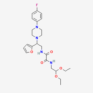 molecular formula C24H33FN4O5 B2524276 N1-(2,2-二乙氧基乙基)-N2-(2-(4-(4-氟苯基)哌嗪-1-基)-2-(呋喃-2-基)乙基)草酰胺 CAS No. 877632-52-5