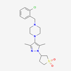 molecular formula C20H27ClN4O2S B2524278 3-(4-(4-(2-chlorobenzyl)piperazin-1-yl)-3,5-dimethyl-1H-pyrazol-1-yl)tetrahydrothiophene 1,1-dioxide CAS No. 1351631-87-2