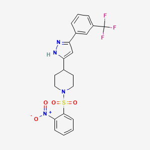 molecular formula C21H19F3N4O4S B2524297 1-(2-nitrophenyl)sulfonyl-4-[3-[3-(trifluoromethyl)phenyl]-1H-pyrazol-5-yl]piperidine CAS No. 1030386-10-7