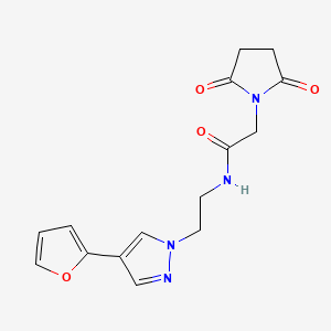 molecular formula C15H16N4O4 B2524342 2-(2,5-二氧代吡咯烷-1-基)-N-(2-(4-(呋喃-2-基)-1H-吡唑-1-基)乙基)乙酰胺 CAS No. 2034293-44-0