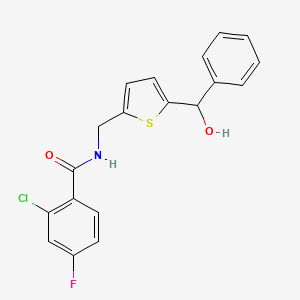 molecular formula C19H15ClFNO2S B2524351 2-chloro-4-fluoro-N-((5-(hydroxy(phenyl)methyl)thiophen-2-yl)methyl)benzamide CAS No. 1797964-82-9
