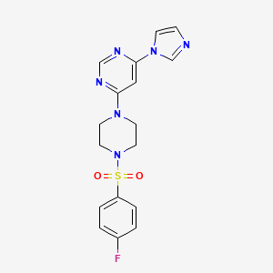 molecular formula C17H17FN6O2S B2524353 4-(4-((4-氟苯基)磺酰基)哌嗪-1-基)-6-(1H-咪唑-1-基)嘧啶 CAS No. 1170279-26-1