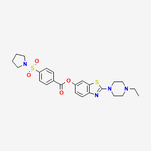 molecular formula C24H28N4O4S2 B2524362 2-(4-Ethylpiperazin-1-yl)benzo[d]thiazol-6-yl 4-(pyrrolidin-1-ylsulfonyl)benzoate CAS No. 953001-36-0