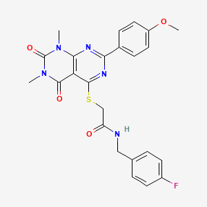 molecular formula C24H22FN5O4S B2524377 N-(4-氟苄基)-2-((2-(4-甲氧苯基)-6,8-二甲基-5,7-二氧代-5,6,7,8-四氢嘧啶并[4,5-d]嘧啶-4-基)硫代)乙酰胺 CAS No. 852168-85-5