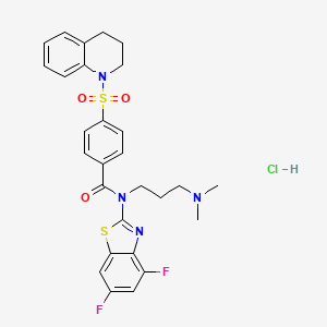 molecular formula C28H29ClF2N4O3S2 B2524384 N-(4,6-二氟苯并[d]噻唑-2-基)-4-((3,4-二氢喹啉-1(2H)-基)磺酰)-N-(3-(二甲基氨基)丙基)苯甲酰胺盐酸盐 CAS No. 1322233-02-2