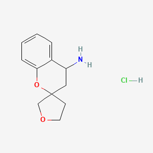 molecular formula C12H16ClNO2 B2524401 3,4-二氢螺[1-苯并吡喃-2,3'-恶唑烷]-4-胺盐酸盐 CAS No. 2172508-70-0