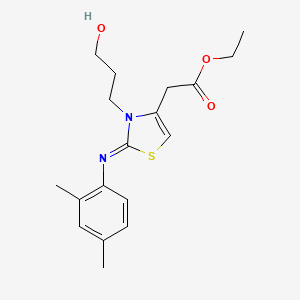 molecular formula C18H24N2O3S B2524404 (Z)-ethyl 2-(2-((2,4-dimethylphenyl)imino)-3-(3-hydroxypropyl)-2,3-dihydrothiazol-4-yl)acetate CAS No. 905781-38-6