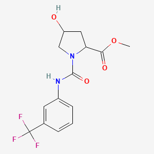 molecular formula C14H15F3N2O4 B2524417 Methyl 4-hydroxy-1-{[3-(trifluoromethyl)anilino]carbonyl}-2-pyrrolidinecarboxylate CAS No. 318247-30-2