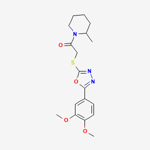 molecular formula C18H23N3O4S B2524436 1-({[5-(3,4-Dimethoxyphenyl)-1,3,4-oxadiazol-2-yl]thio}acetyl)-2-methylpiperidine CAS No. 486398-12-3