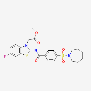 molecular formula C23H24FN3O5S2 B2524496 (Z)-methyl 2-(2-((4-(azepan-1-ylsulfonyl)benzoyl)imino)-6-fluorobenzo[d]thiazol-3(2H)-yl)acetate CAS No. 865198-14-7