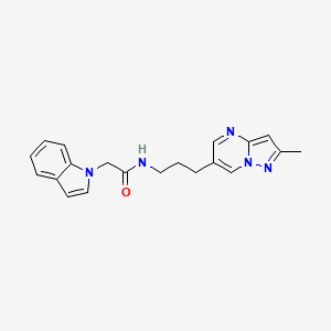 molecular formula C20H21N5O B2524525 2-(1H-indol-1-yl)-N-(3-(2-methylpyrazolo[1,5-a]pyrimidin-6-yl)propyl)acetamide CAS No. 1797711-06-8
