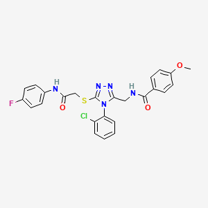 molecular formula C25H21ClFN5O3S B2524530 N-[[4-(2-chlorophenyl)-5-[2-(4-fluoroanilino)-2-oxoethyl]sulfanyl-1,2,4-triazol-3-yl]methyl]-4-methoxybenzamide CAS No. 476434-08-9