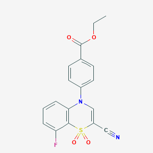 molecular formula C18H13FN2O4S B2524535 ethyl 4-(2-cyano-8-fluoro-1,1-dioxido-4H-benzo[b][1,4]thiazin-4-yl)benzoate CAS No. 1226445-52-8