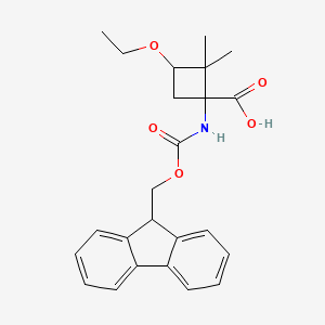 molecular formula C24H27NO5 B2524546 3-Ethoxy-1-(9H-fluoren-9-ylmethoxycarbonylamino)-2,2-dimethylcyclobutane-1-carboxylic acid CAS No. 2137510-51-9