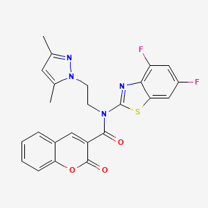 molecular formula C24H18F2N4O3S B2524558 N-(4,6-difluorobenzo[d]thiazol-2-yl)-N-(2-(3,5-dimethyl-1H-pyrazol-1-yl)ethyl)-2-oxo-2H-chromene-3-carboxamide CAS No. 1172011-30-1