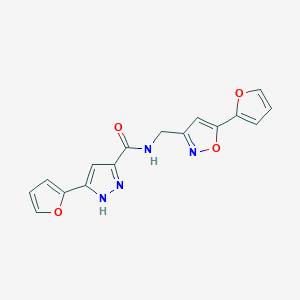 molecular formula C16H12N4O4 B2524563 3-(furan-2-yl)-N-((5-(furan-2-yl)isoxazol-3-yl)methyl)-1H-pyrazole-5-carboxamide CAS No. 1296272-78-0