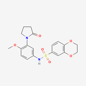 molecular formula C19H20N2O6S B2524575 N-[4-methoxy-3-(2-oxopyrrolidin-1-yl)phenyl]-2,3-dihydro-1,4-benzodioxine-6-sulfonamide CAS No. 941918-26-9